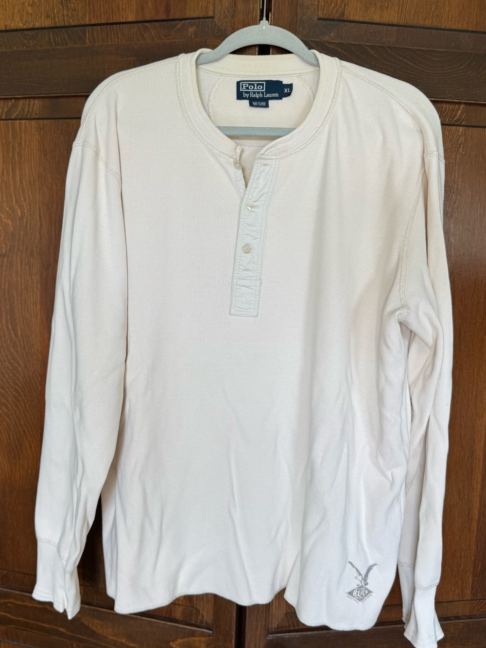 Vintage 90s Polo Ralph Lauren Waffle Knit Thermal Henley XL Crest Off-White